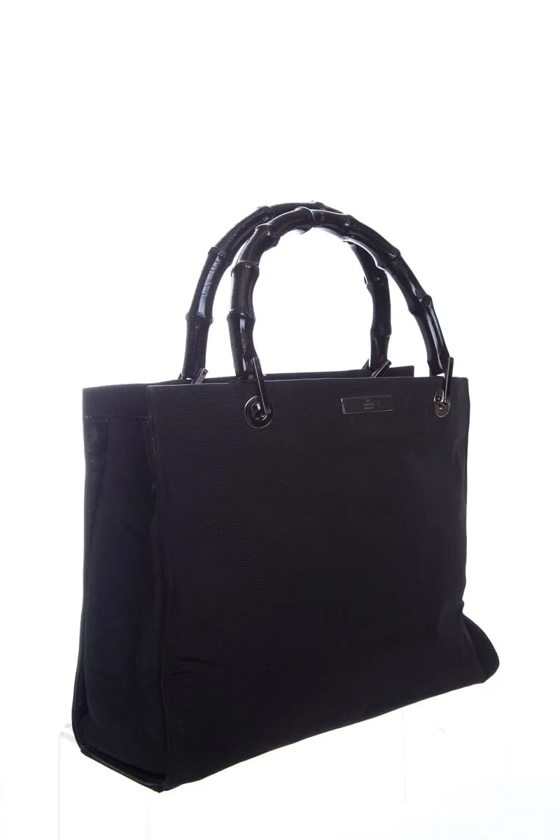 Gucci Black Canvas Bamboo Top Handle Handbag