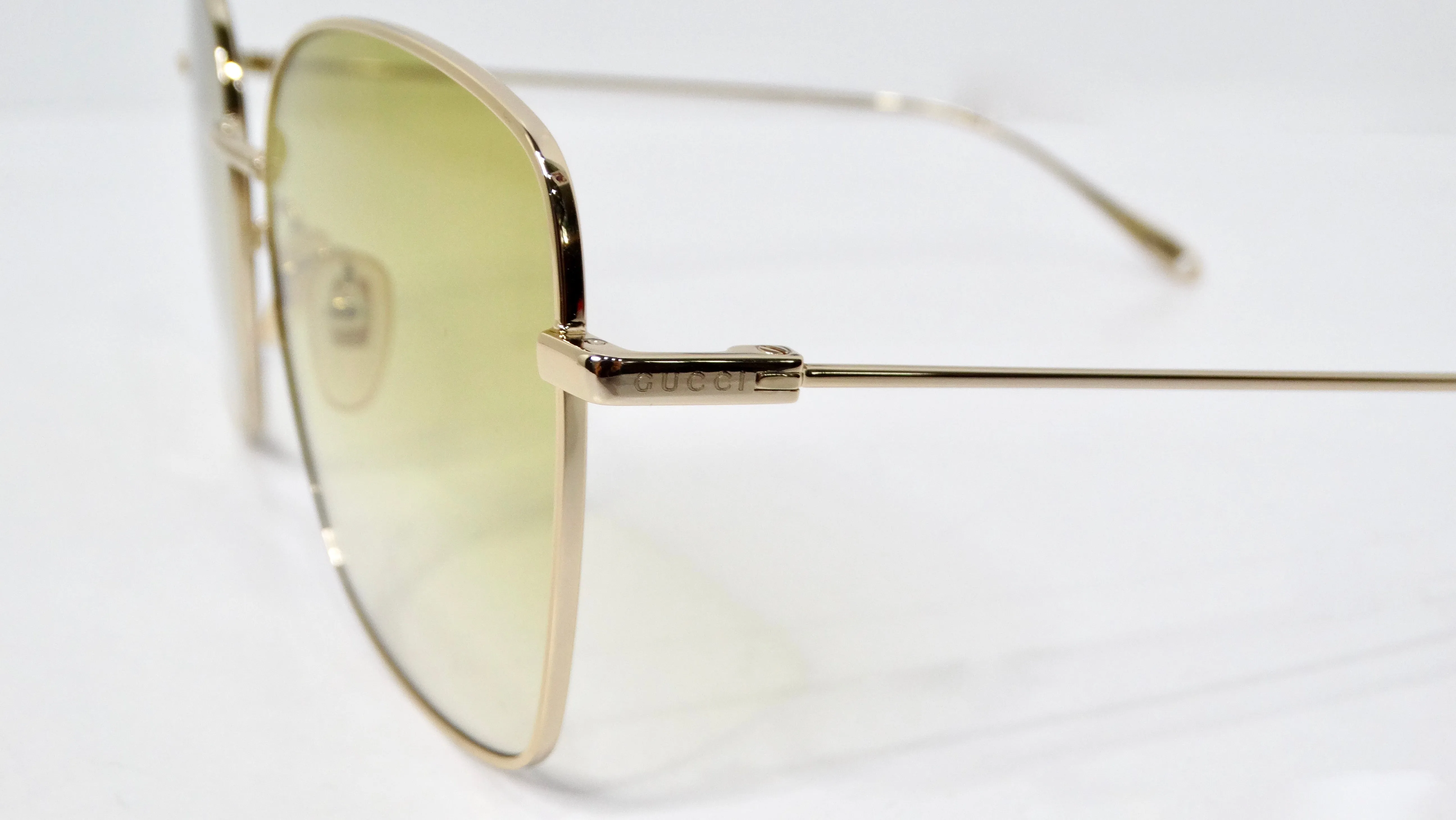 Gucci Gold-Tone Square Tinted Sunglass With Attachable Hanging Heart Charms