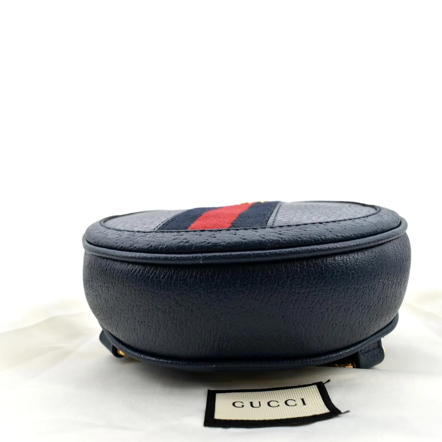 GUCCI Ophidia Mini GG Round Web Monogram Leather Backpack Bag Blue 598661