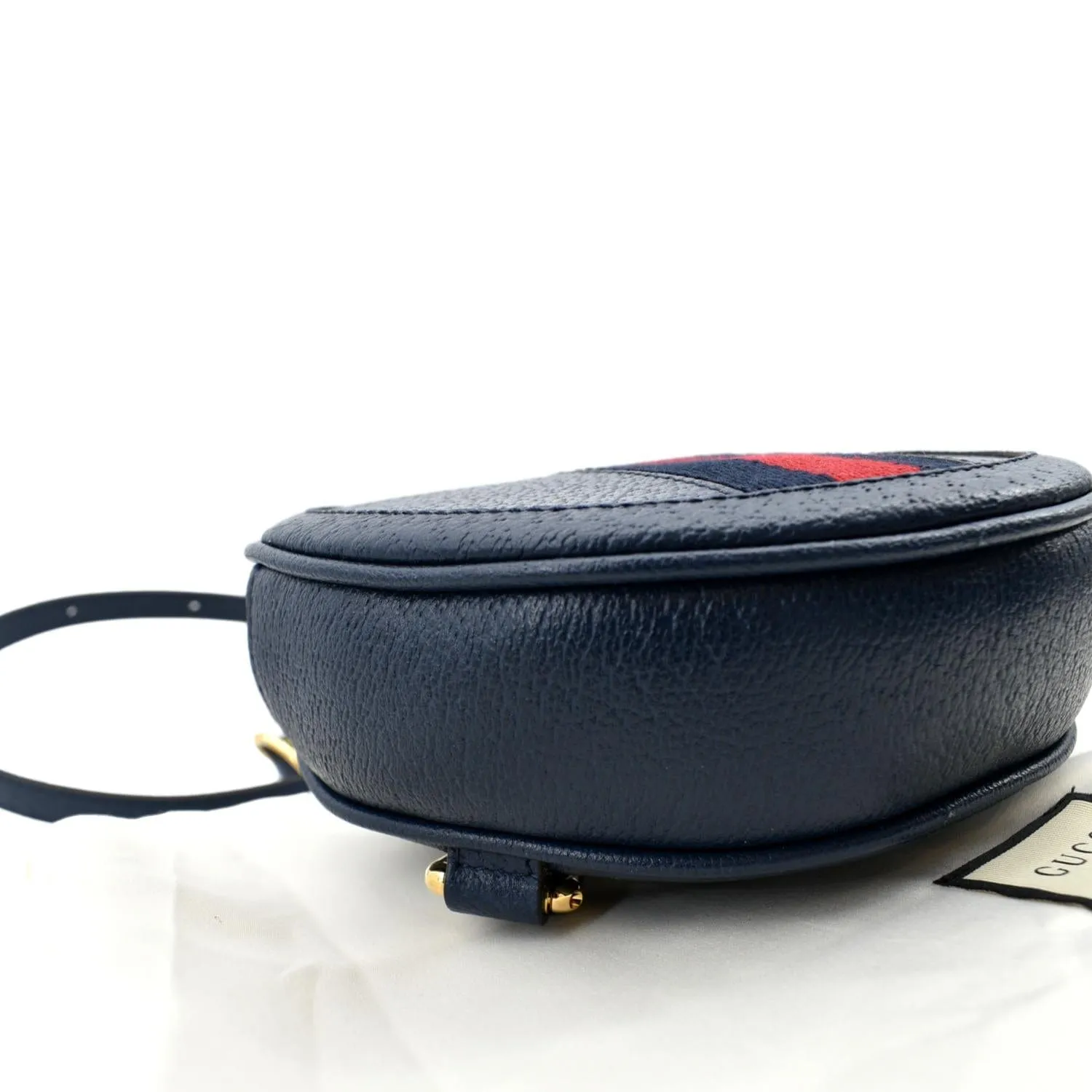 GUCCI Ophidia Mini GG Round Web Monogram Leather Backpack Bag Blue 598661