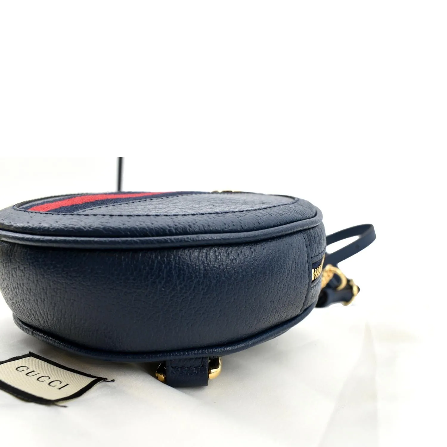 GUCCI Ophidia Mini GG Round Web Monogram Leather Backpack Bag Blue 598661