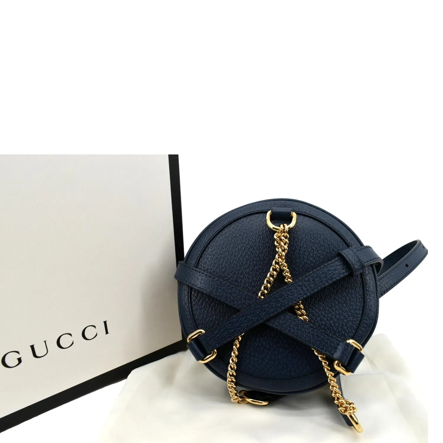 GUCCI Ophidia Mini GG Round Web Monogram Leather Backpack Bag Blue 598661