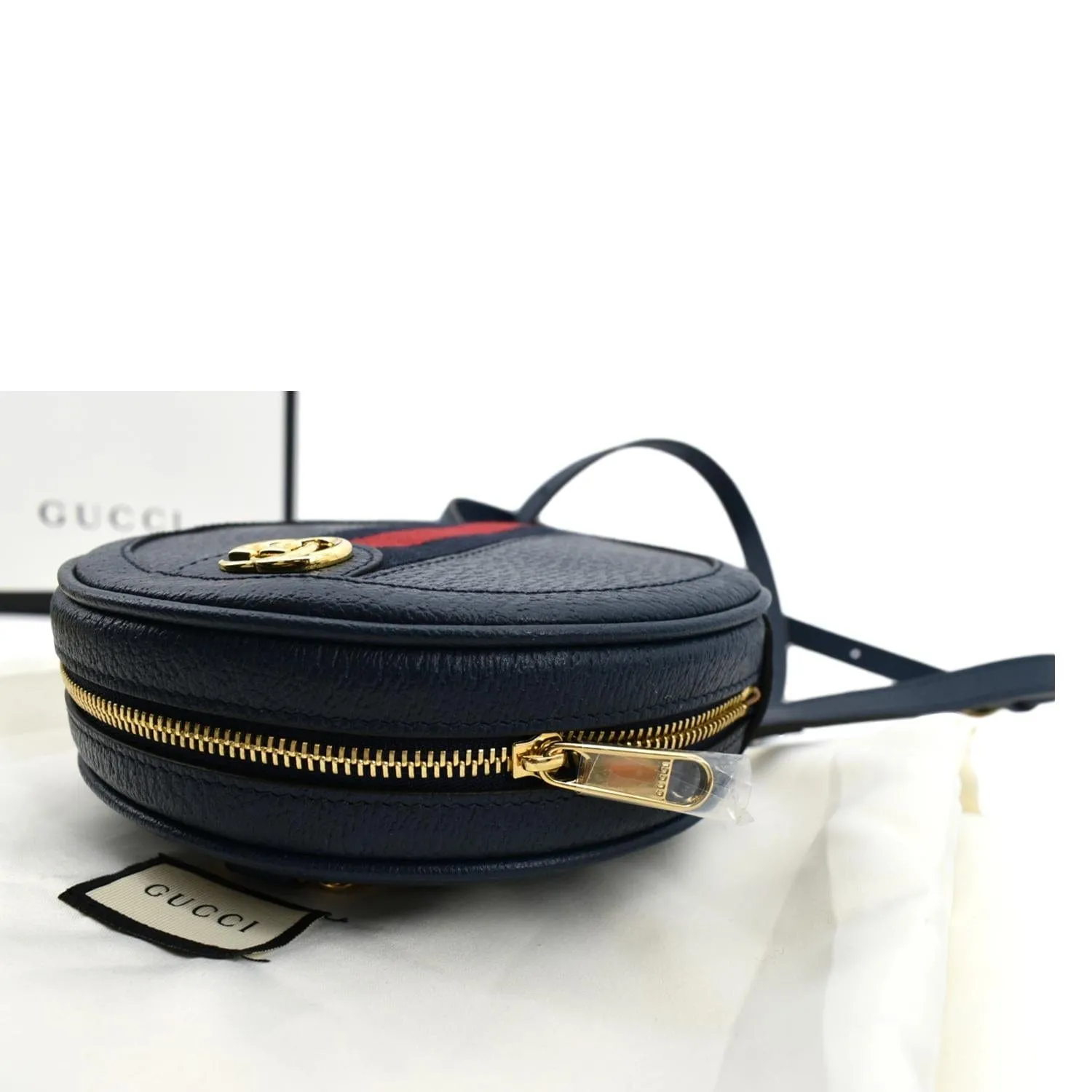 GUCCI Ophidia Mini GG Round Web Monogram Leather Backpack Bag Blue 598661