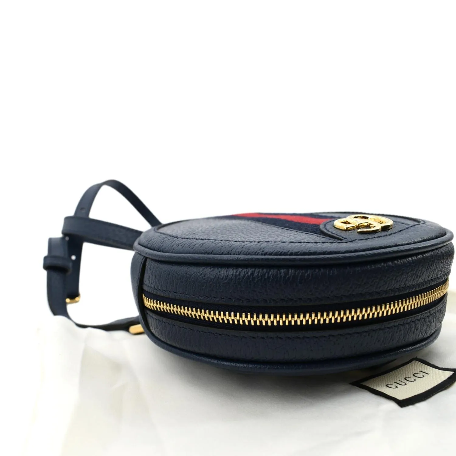 GUCCI Ophidia Mini GG Round Web Monogram Leather Backpack Bag Blue 598661