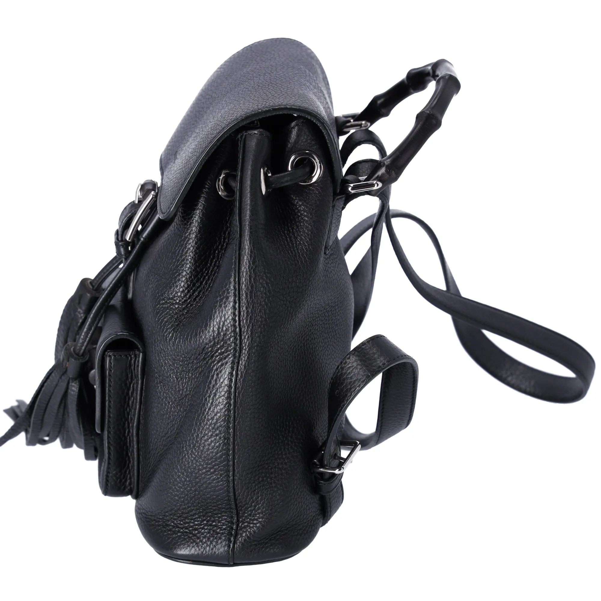 Gucci Small Bamboo Backpack Black 387149 Leather Wood