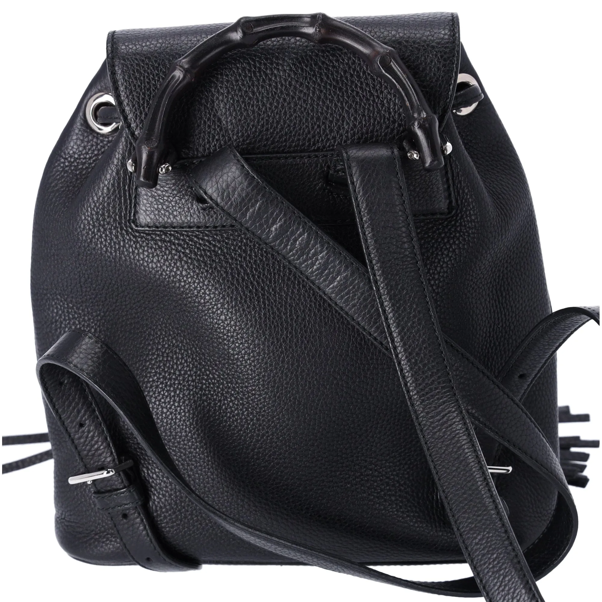 Gucci Small Bamboo Backpack Black 387149 Leather Wood