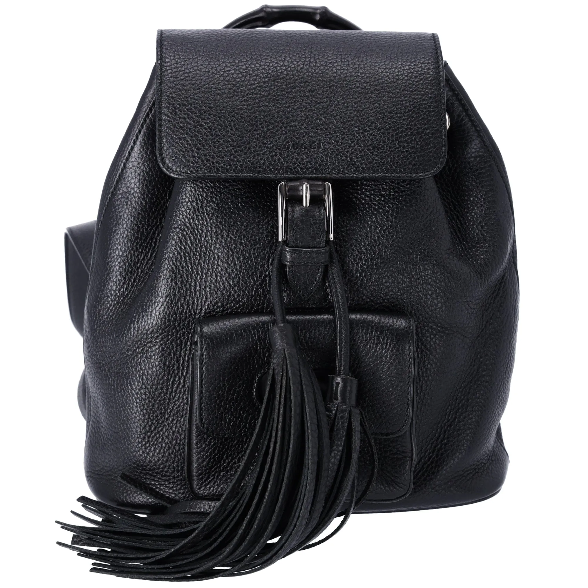 Gucci Small Bamboo Backpack Black 387149 Leather Wood