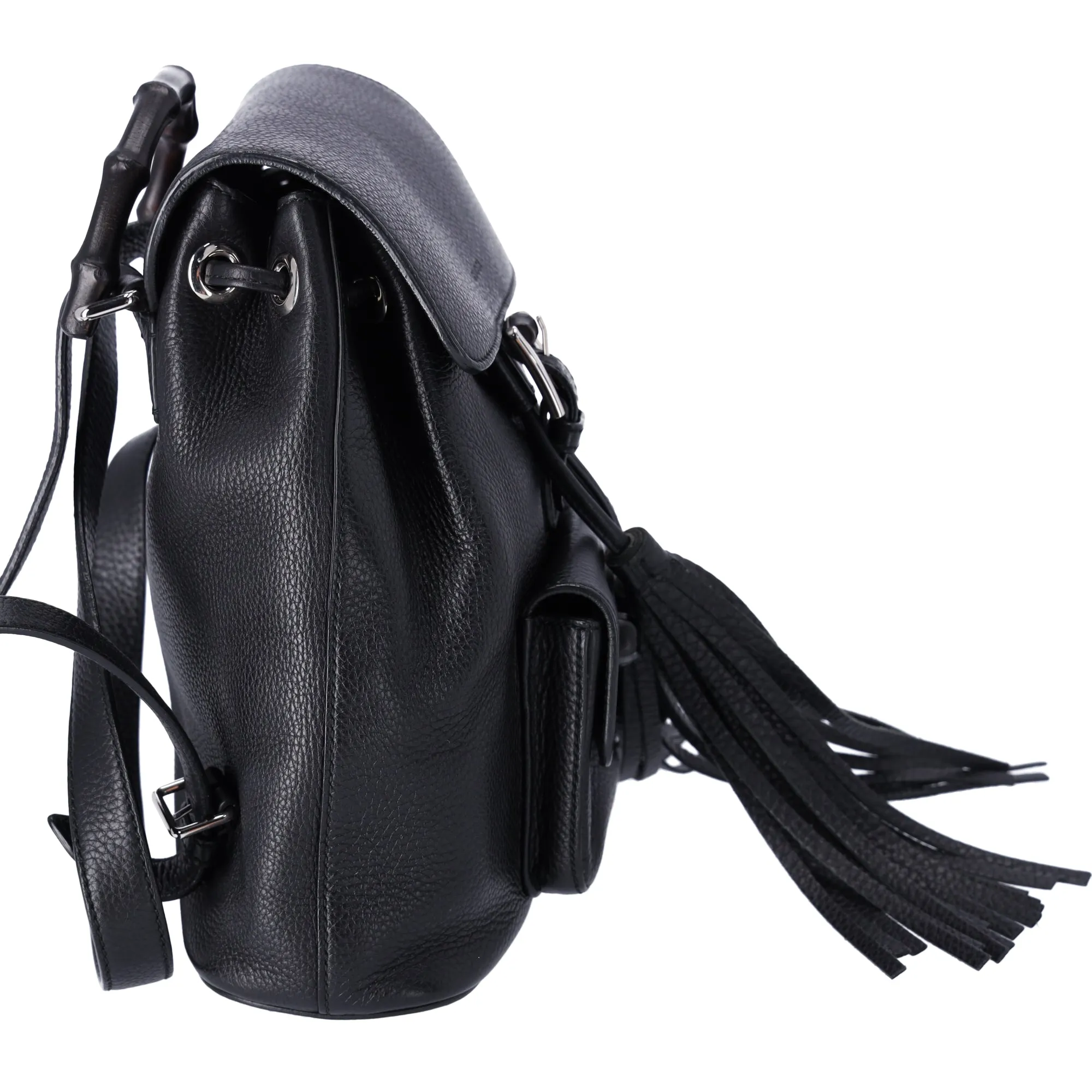 Gucci Small Bamboo Backpack Black 387149 Leather Wood
