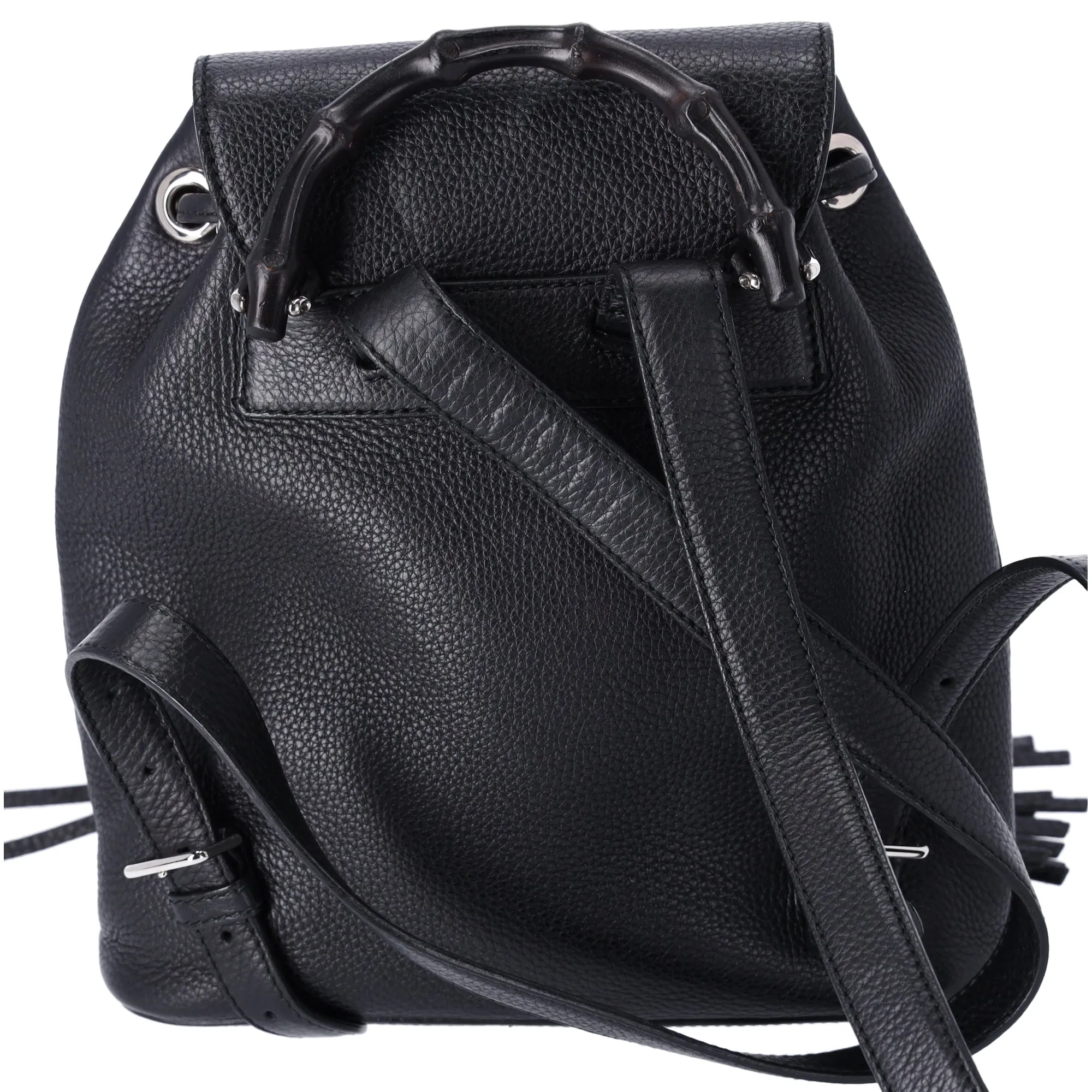 Gucci Small Bamboo Backpack Black 387149 Leather Wood