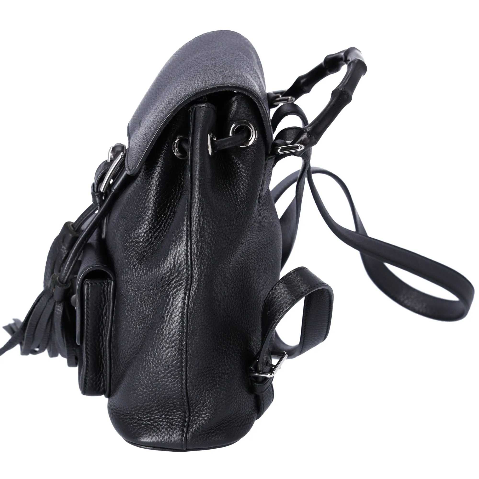Gucci Small Bamboo Backpack Black 387149 Leather Wood