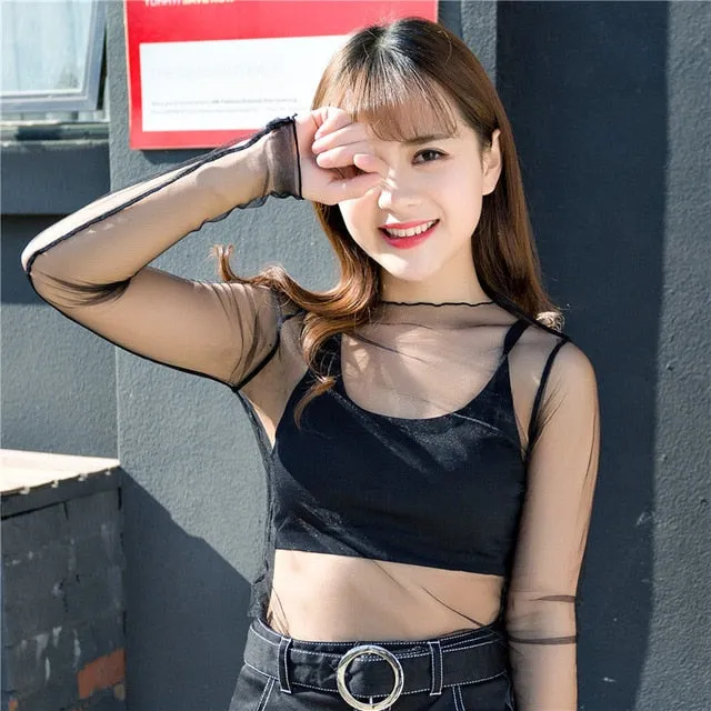 Harajuku Mesh Top Transparent net shirt