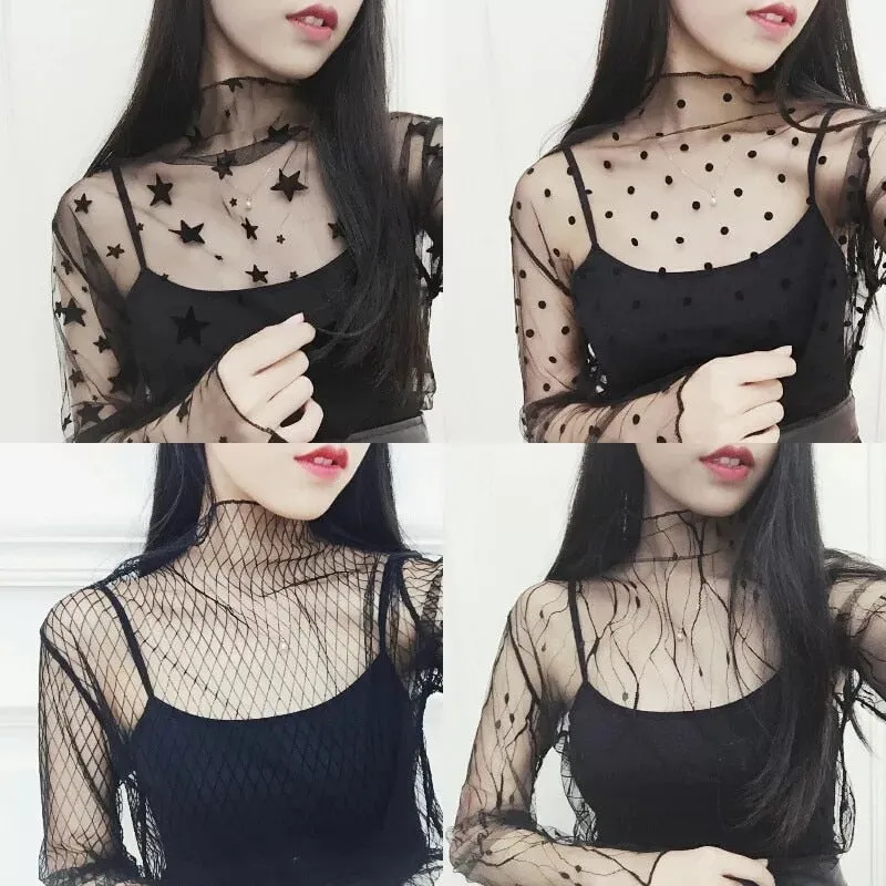 Harajuku Mesh Top Transparent net shirt