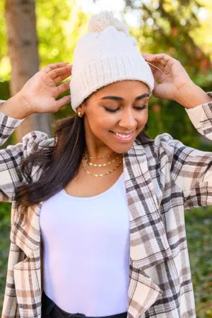 Hazel Blues® | Slouchy Boucle Pom Beanie In Ivory