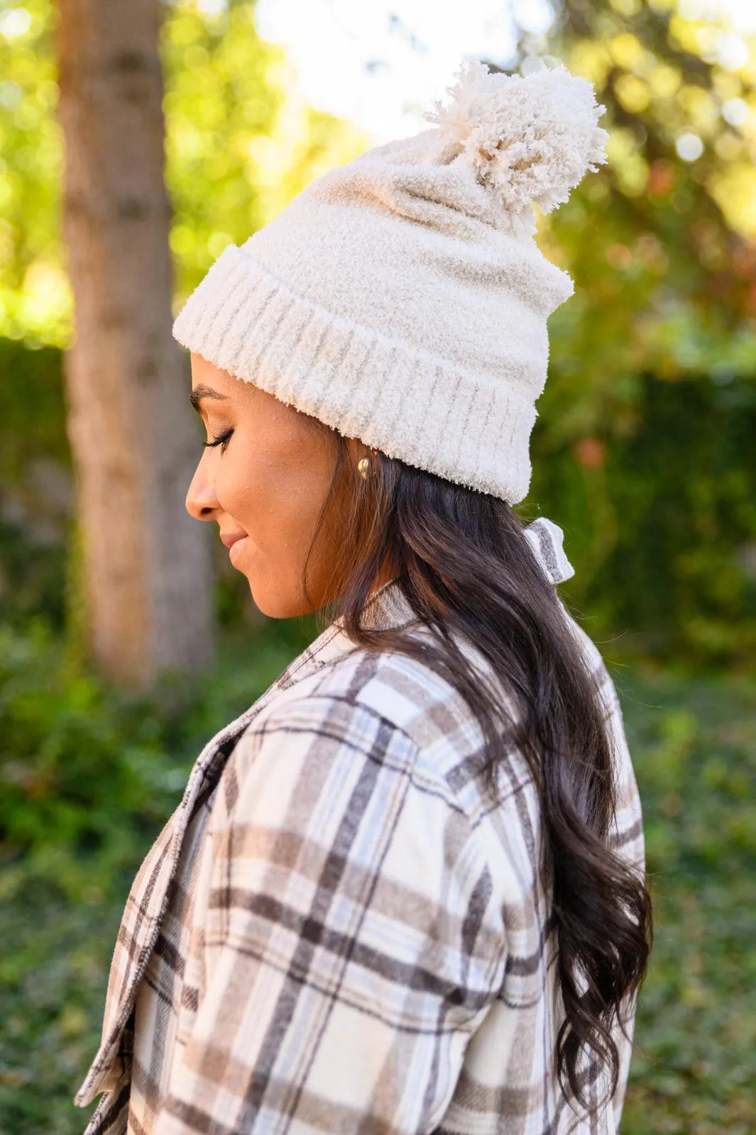 Hazel Blues® | Slouchy Boucle Pom Beanie In Ivory