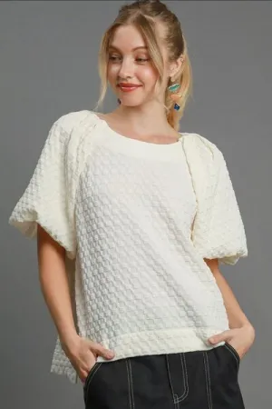 Hazel Blues® | Umgee Boxy Cut Jacquard Round Neck Top with Side Slit