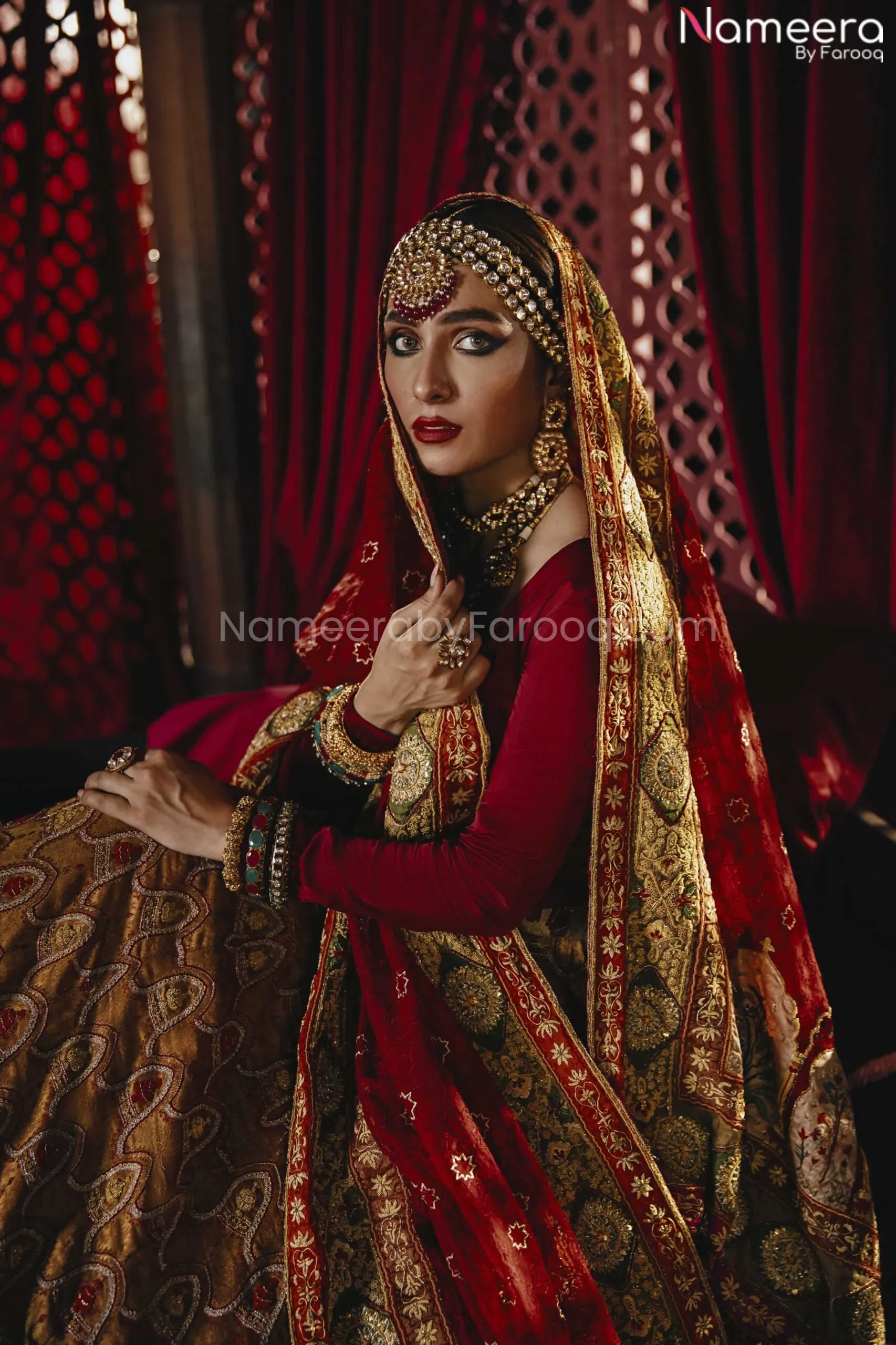 Heavily Embellished Red Velvet Lehenga Choli #BN849