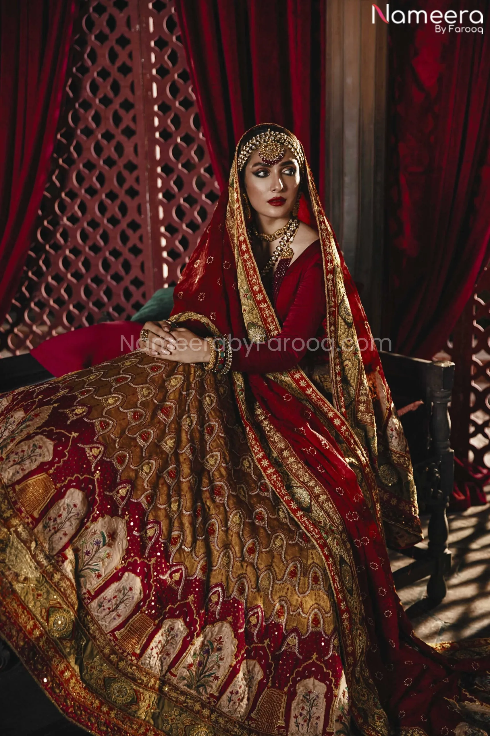 Heavily Embellished Red Velvet Lehenga Choli #BN849