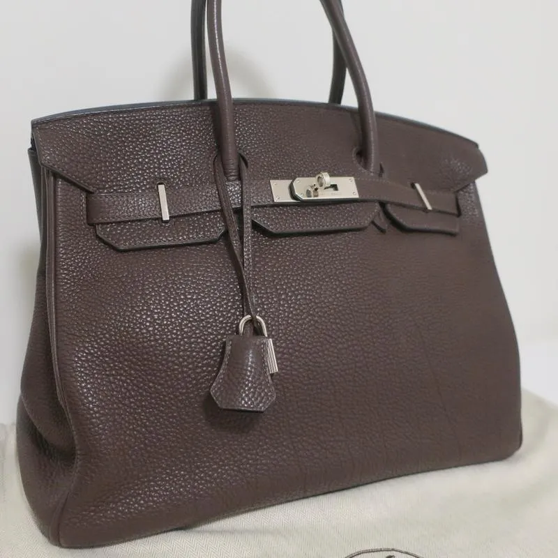 HERMES Birkin 35cm Brown Togo Leather/Palladium Hardware K Stamp-2007