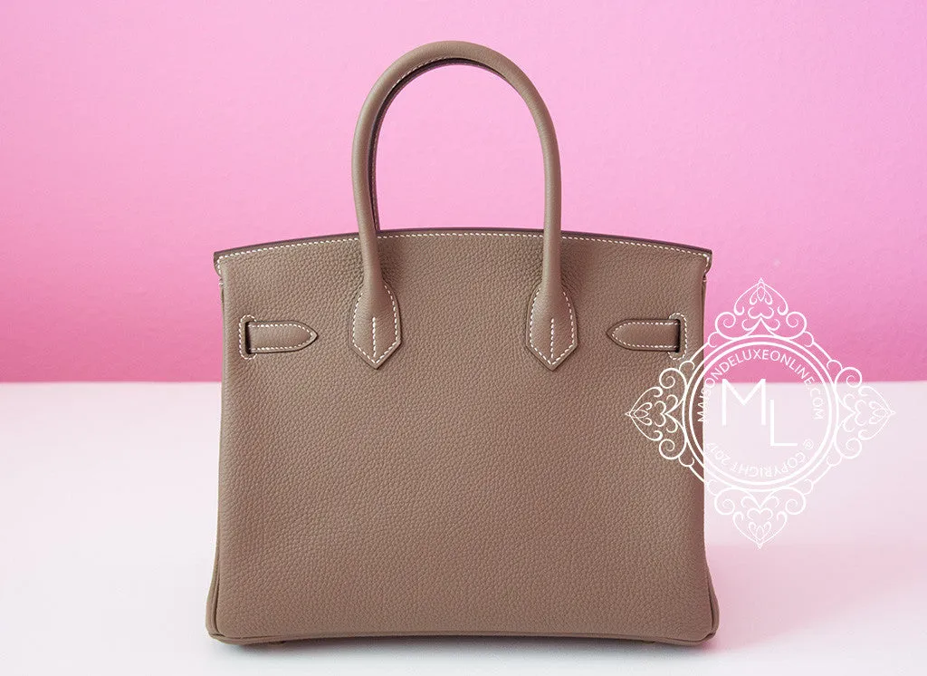 Hermes Etoupe Togo GHW Birkin 30 Handbag