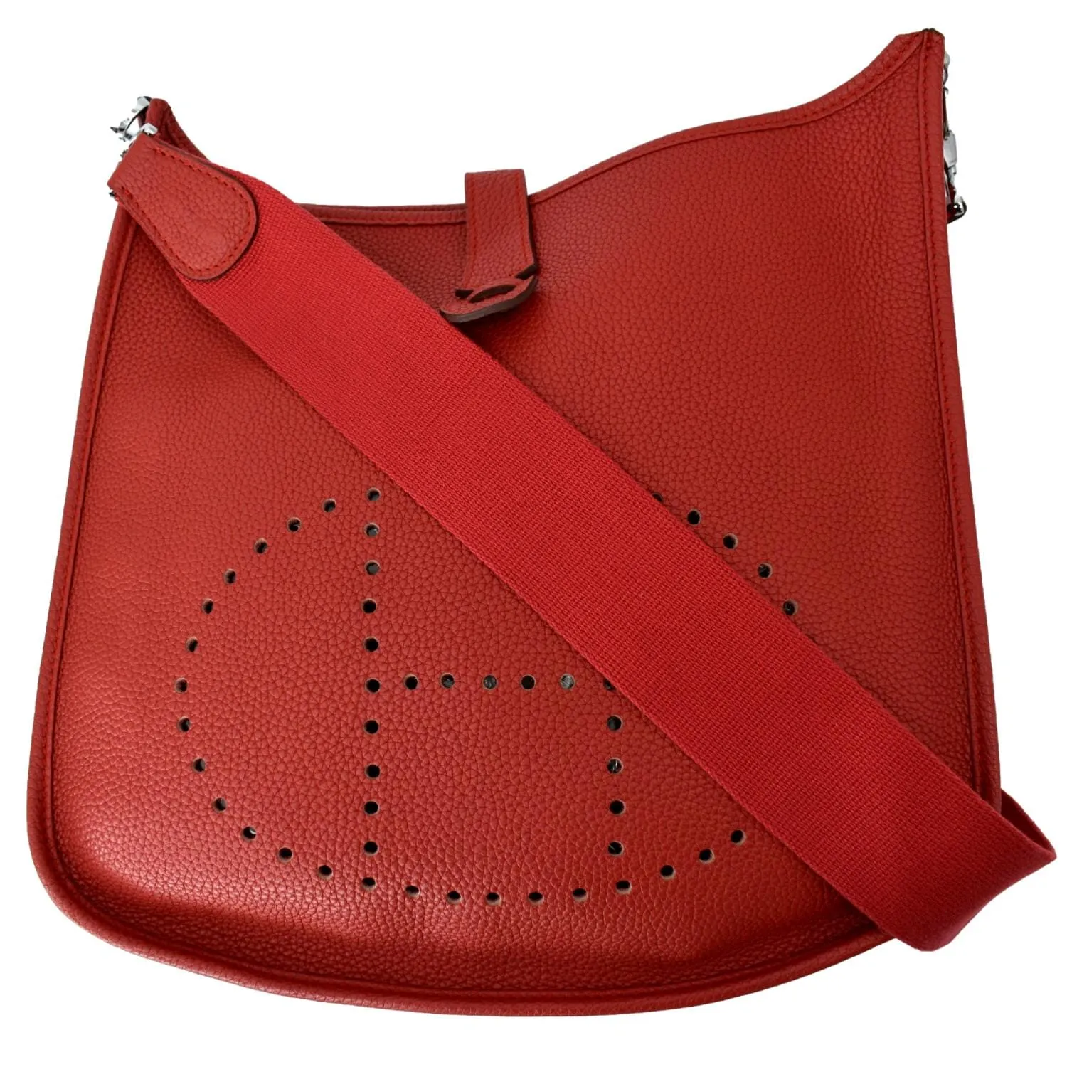 HERMES Evelyne III Clemence Leather Crossbody Bag Red