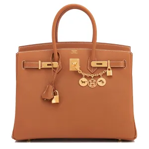 Hermes Gold Camel Tan 35cm Epsom Birkin Gold Hardware
