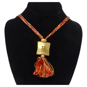 Hermes Gold Tone Pendent on Silk Yarn Chord Necklace