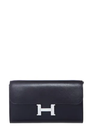 Hermès 2023 Black Leather Constance Wallet To Go Handbag