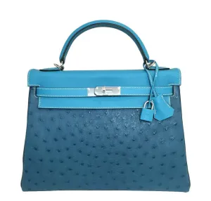 Hermès Limited Edition Kelly 32 Blue Green Bag