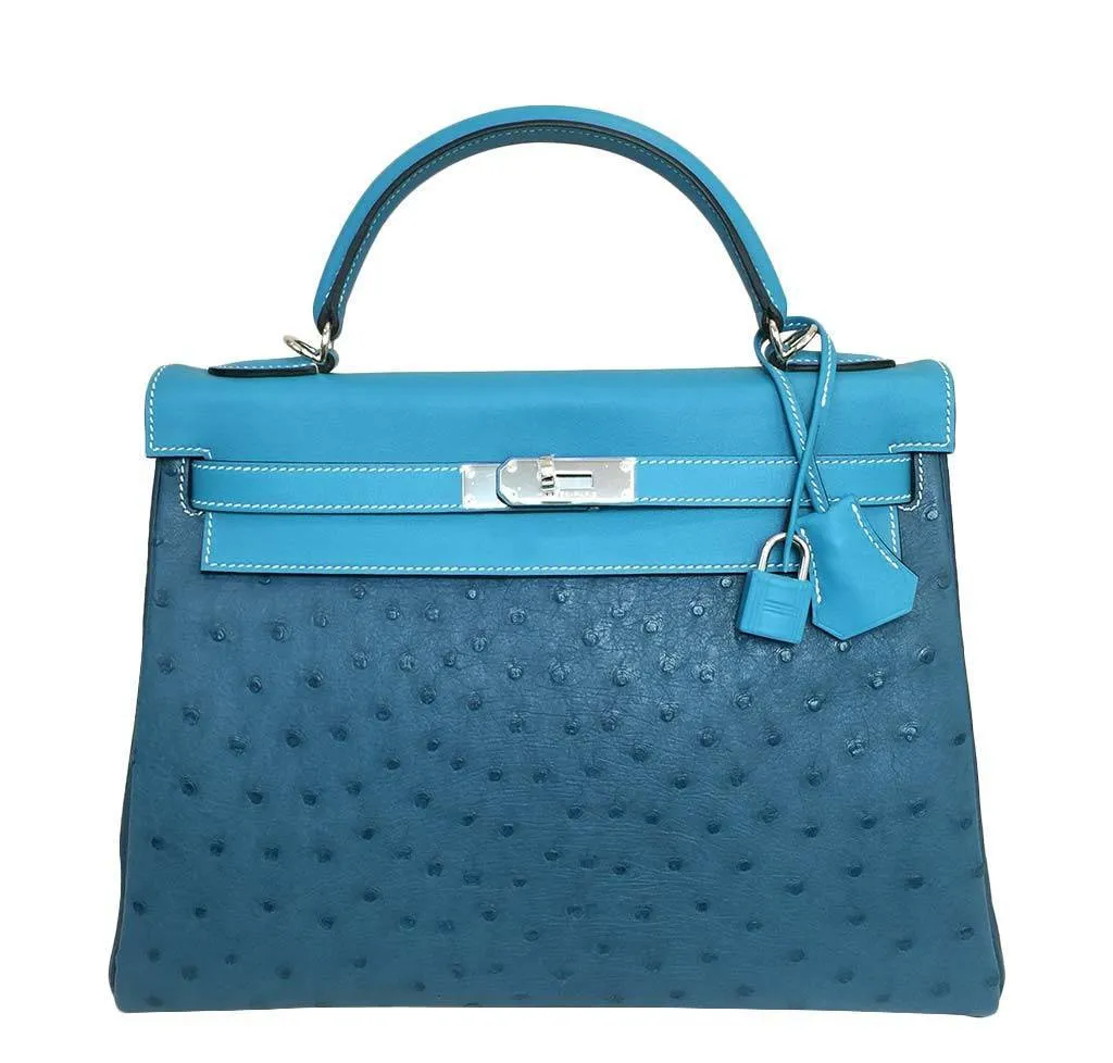 Hermès Limited Edition Kelly 32 Blue Green Bag