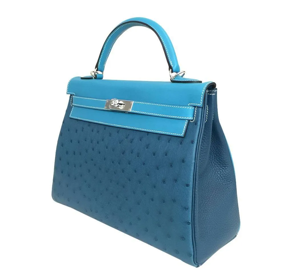 Hermès Limited Edition Kelly 32 Blue Green Bag