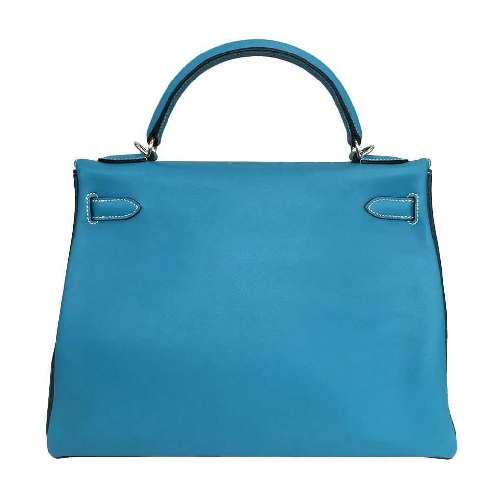 Hermès Limited Edition Kelly 32 Blue Green Bag