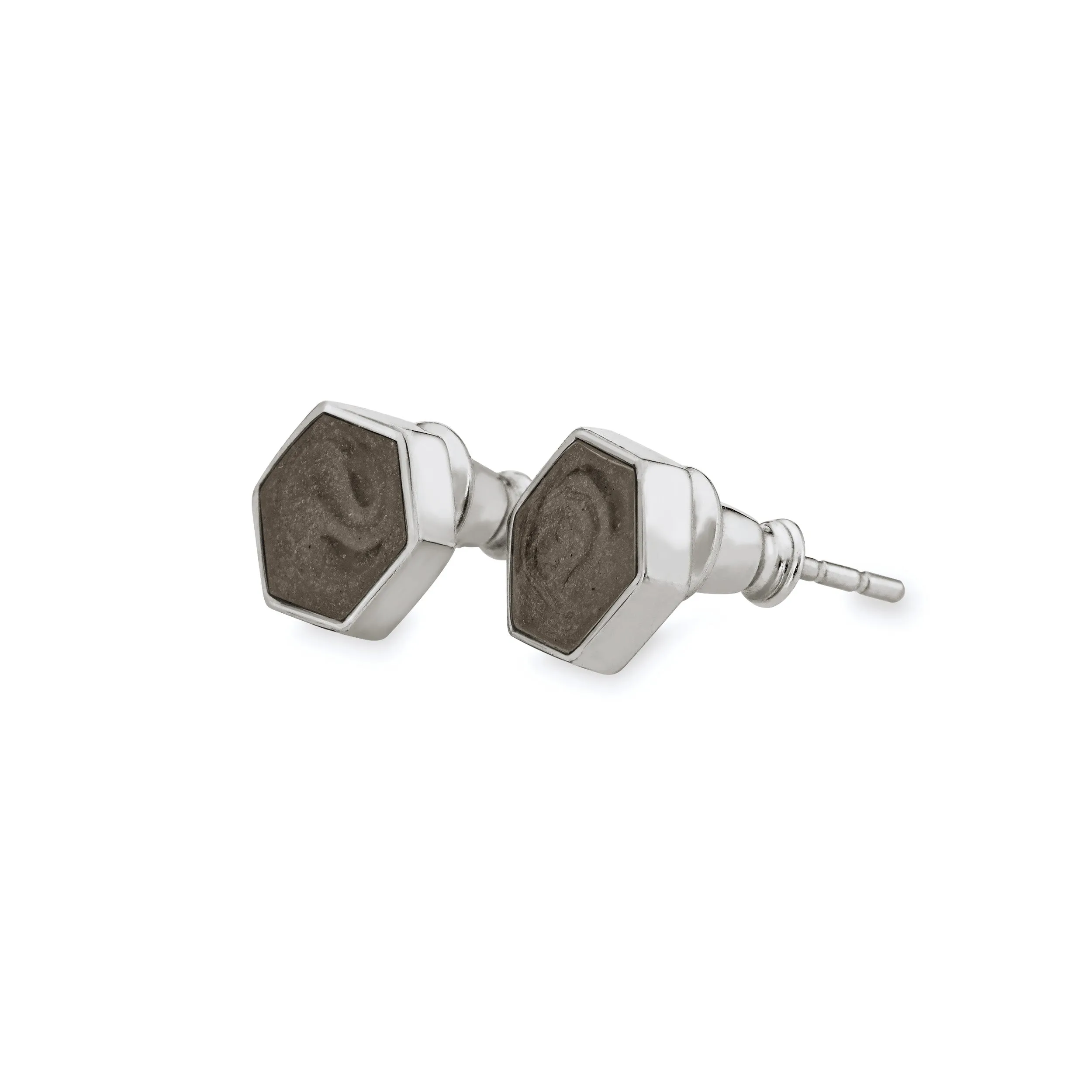 Hexagon Stud Cremation Earrings in Sterling Silver