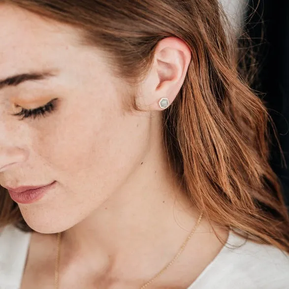 Hexagon Stud Cremation Earrings in Sterling Silver