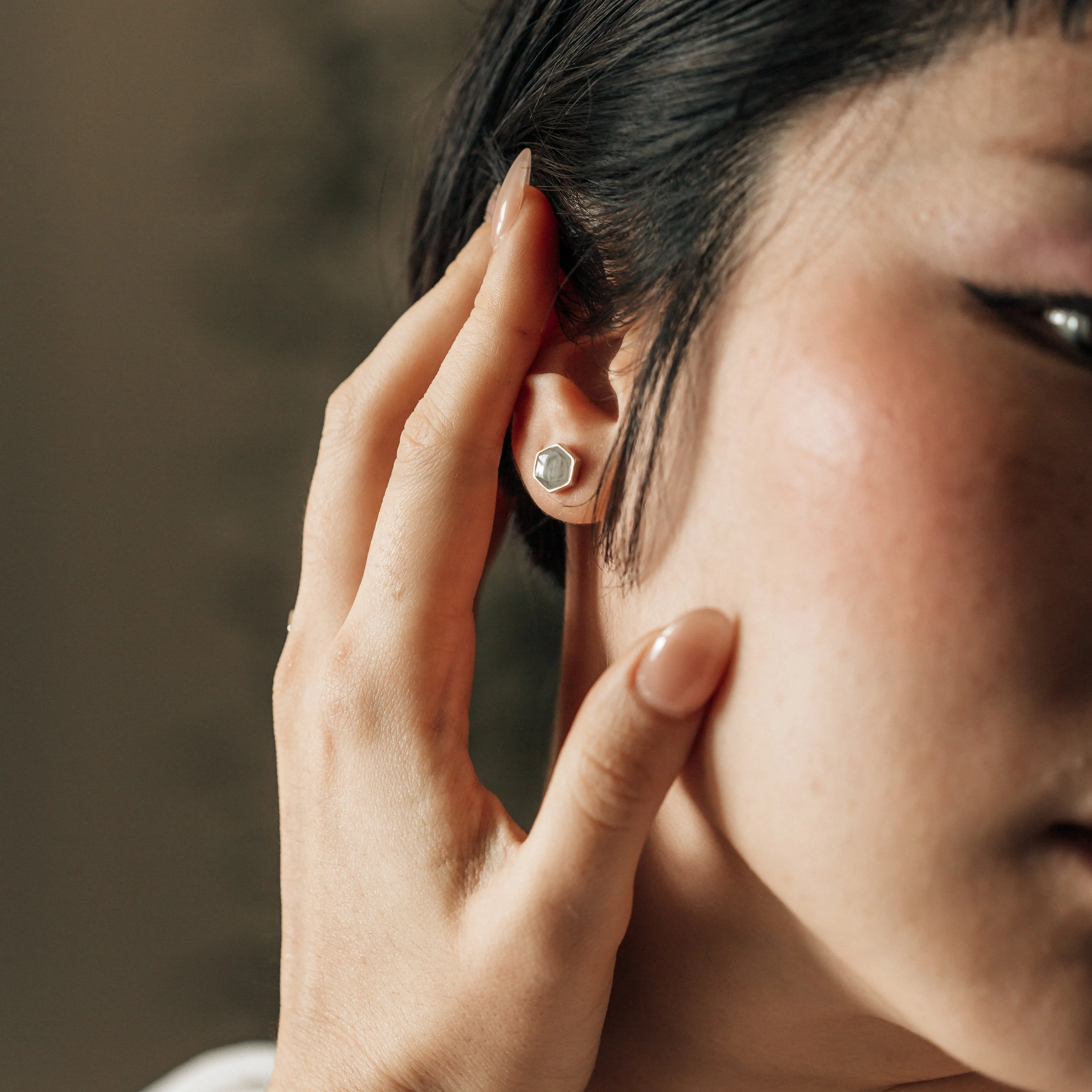 Hexagon Stud Cremation Earrings in Sterling Silver