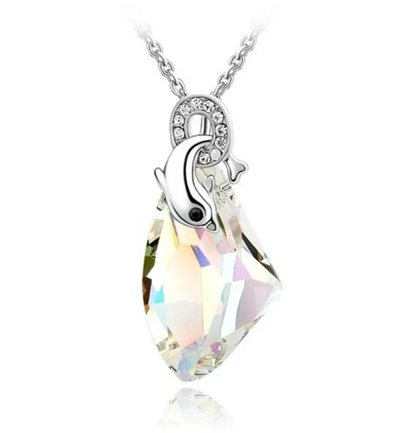 High Quality Silver Color Austria Crystal Dolphin AX Pendant Necklace Fashion Jewelry 2019 Animal Design Party Gift