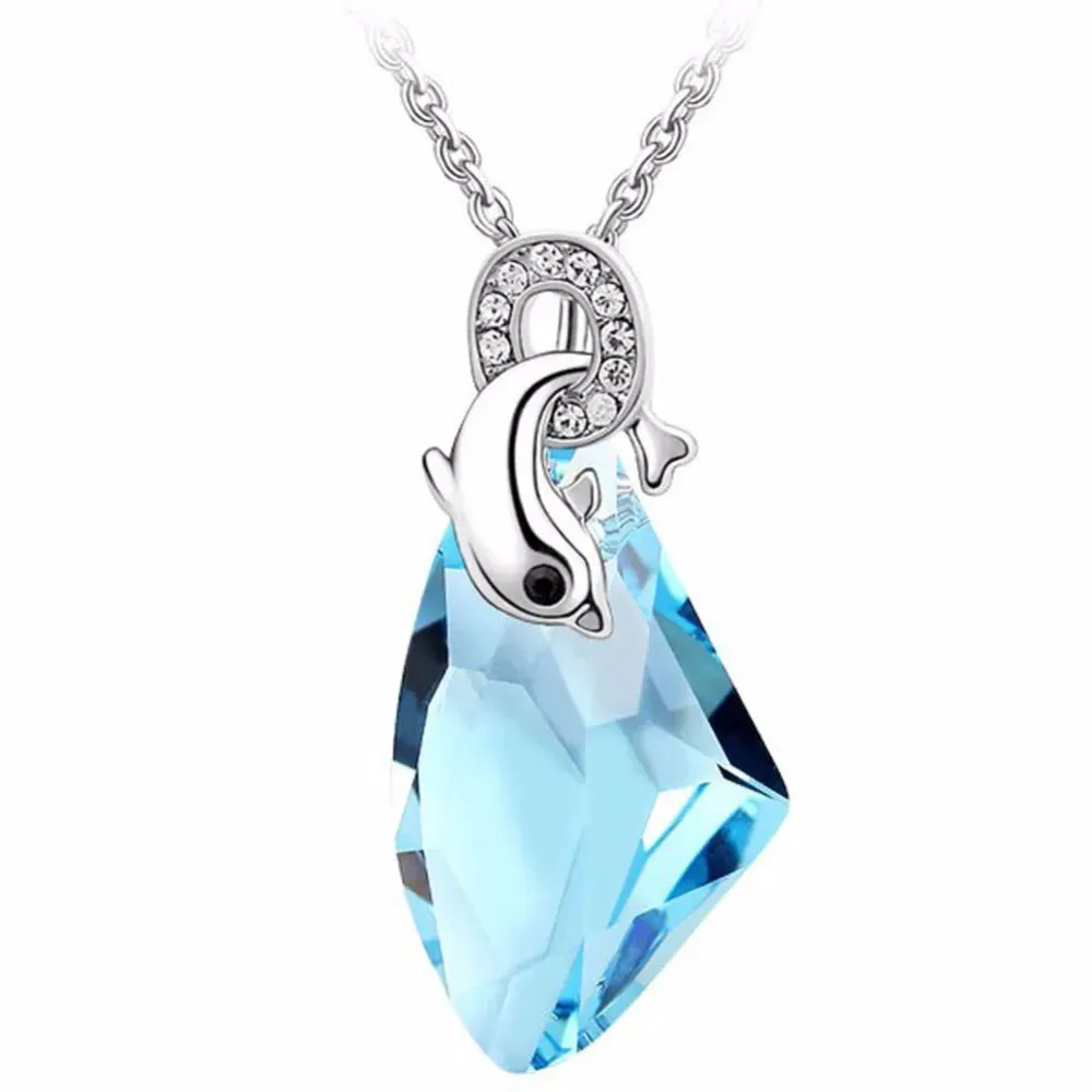 High Quality Silver Color Austria Crystal Dolphin AX Pendant Necklace Fashion Jewelry 2019 Animal Design Party Gift