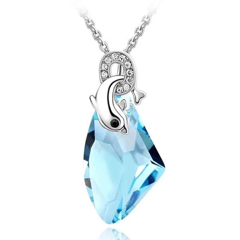 High Quality Silver Color Austria Crystal Dolphin AX Pendant Necklace Fashion Jewelry 2019 Animal Design Party Gift