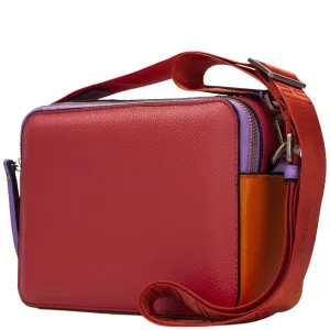 Hispanitas Red Multi Leather Branded Crossbody Strap Bag