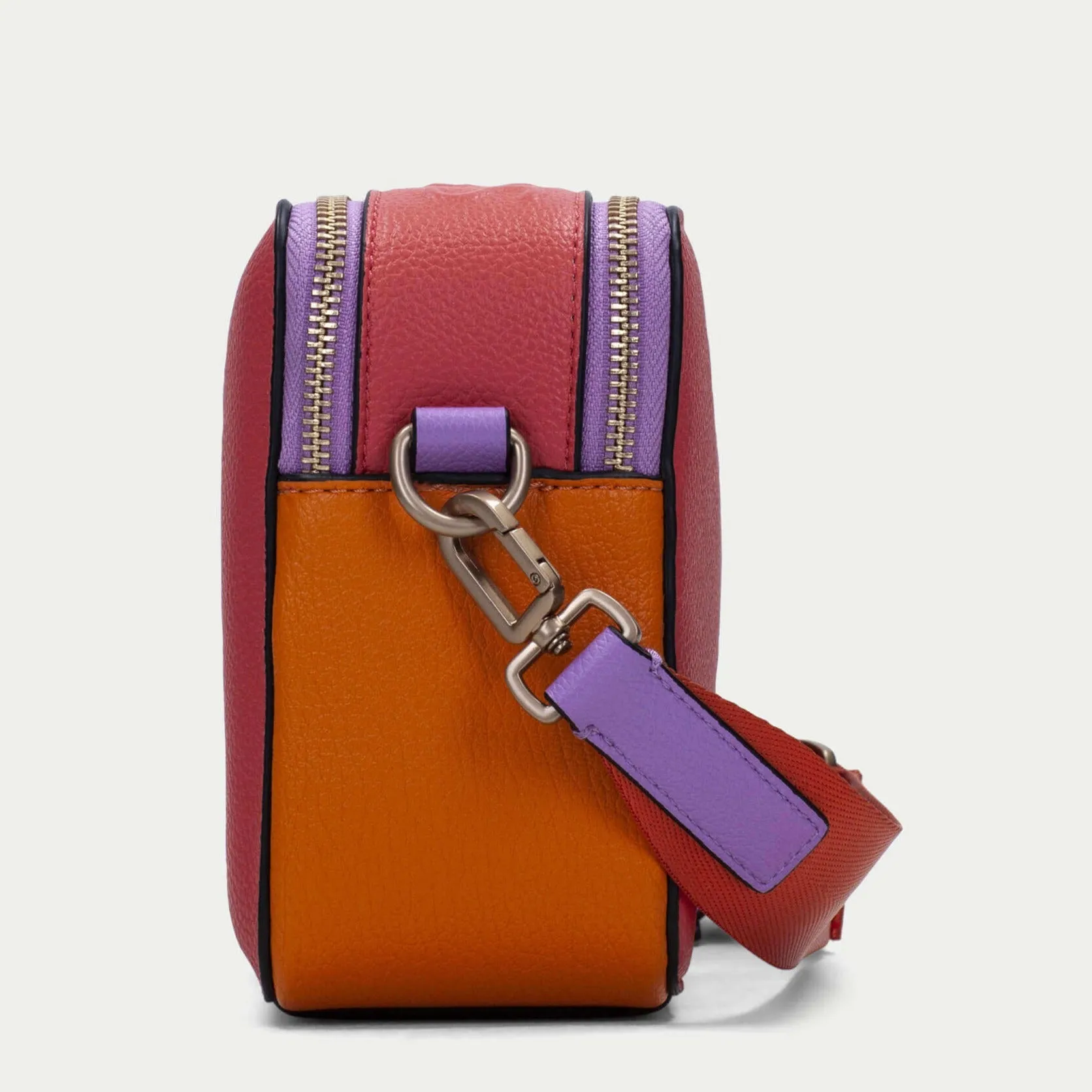 Hispanitas Red Multi Leather Branded Crossbody Strap Bag