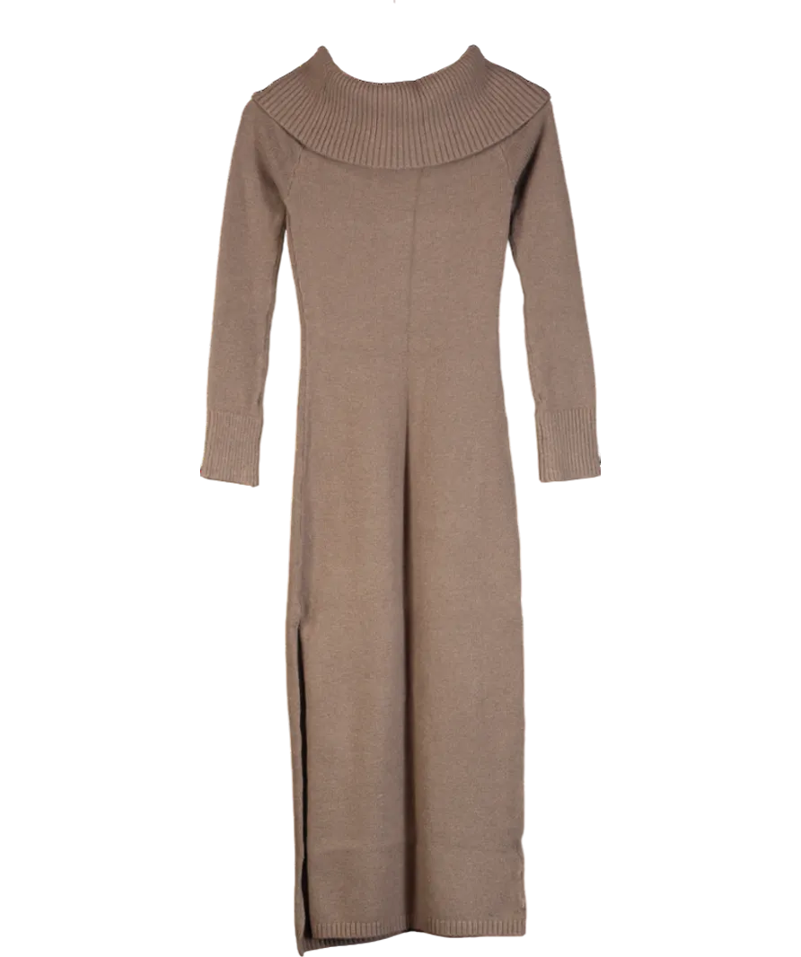 Hollister Slouchy Off Shoulder Long Sleeve Midi Dress In Brown UK XS