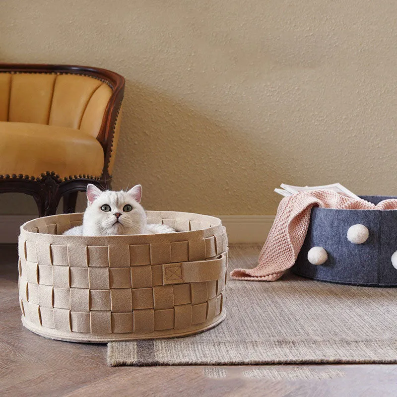 Home Cotton with velvet Cat Bed Basket Nest Cotton Rope Pet Sleeping Bed House Scratching Mat Pad