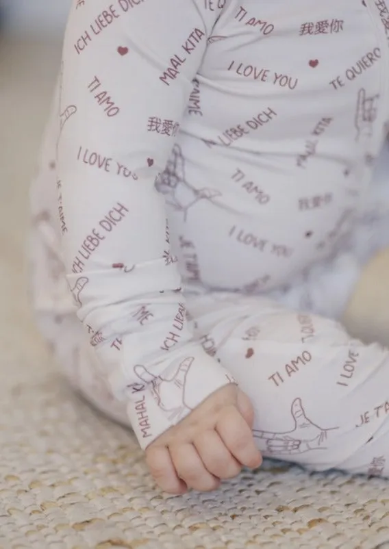 I Love You Multilingual Valentine's Day Bamboo Zippy Romper