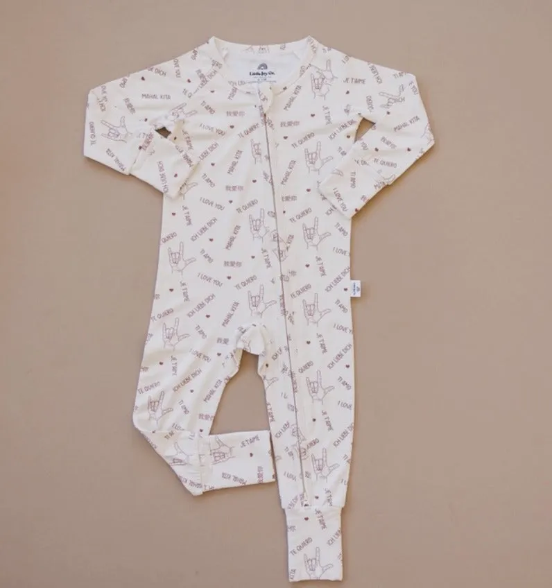 I Love You Multilingual Valentine's Day Bamboo Zippy Romper