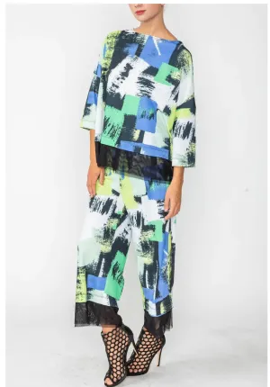 IC Collections 4714T 1PC Top Bottom Mesh Layered AND Back Button Point Boxy Top