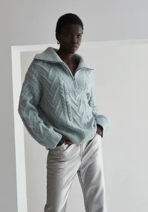 Ice Blue Knit Front Zip
