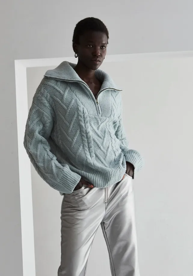 Ice Blue Knit Front Zip