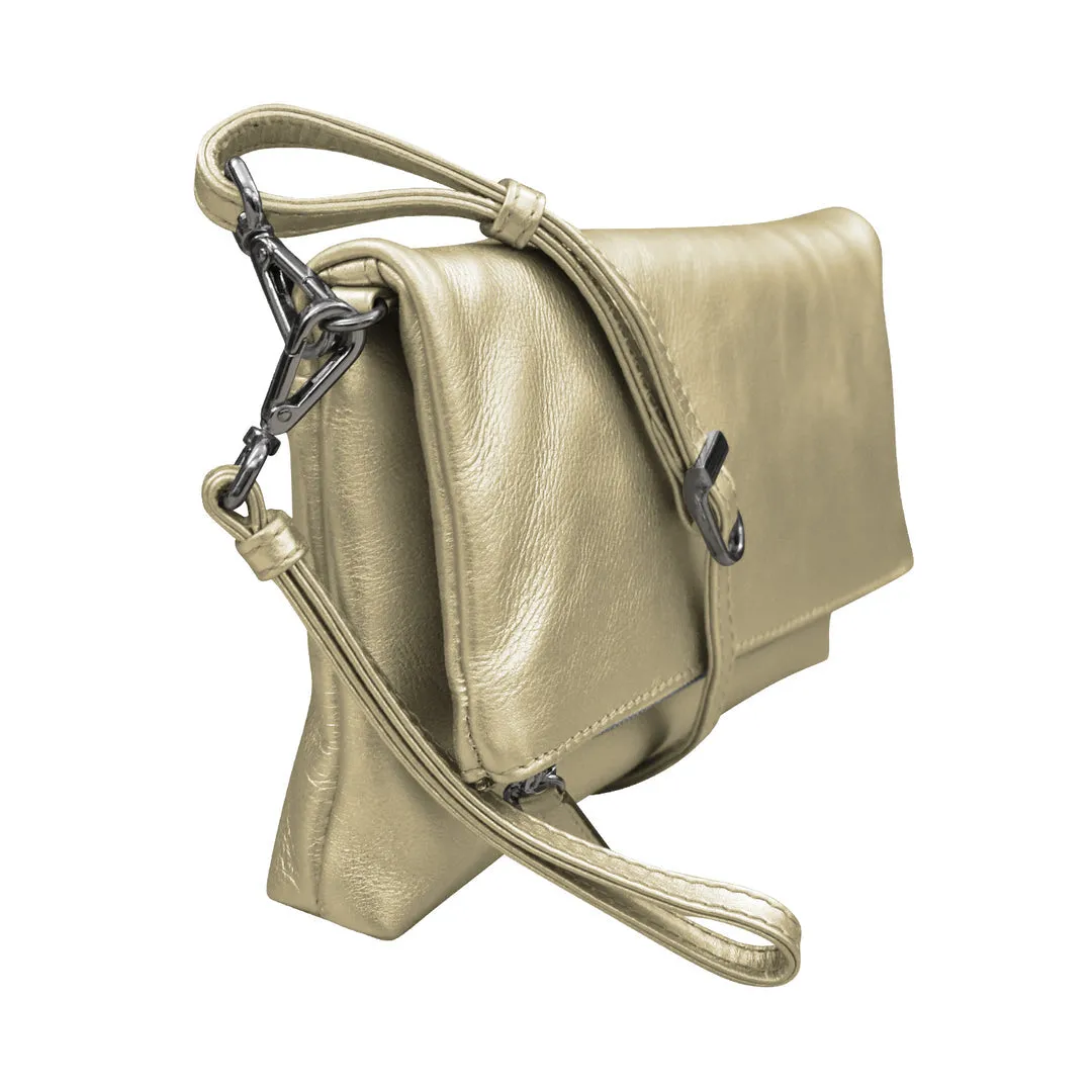 ILI 6696 GOLD METALLIC FOLD OVER CLUTCH INTERNATIONAL LEATHER INDUSTRIES