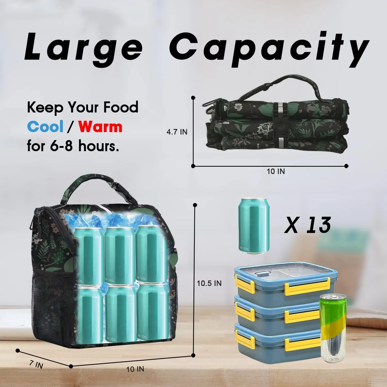 Insulated Lunch Bag with Adjustable Shoulder Strap, Cute Lunch Tote Bag for Work Picnic Camping