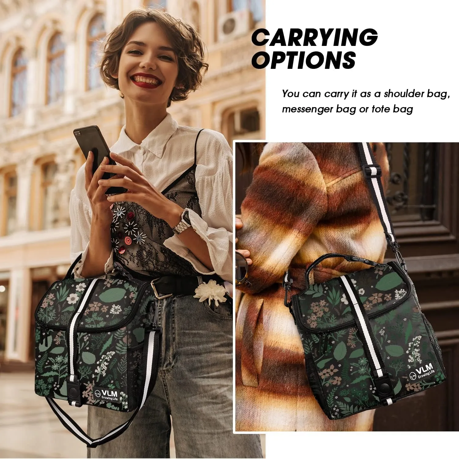 Insulated Lunch Bag with Adjustable Shoulder Strap, Cute Lunch Tote Bag for Work Picnic Camping
