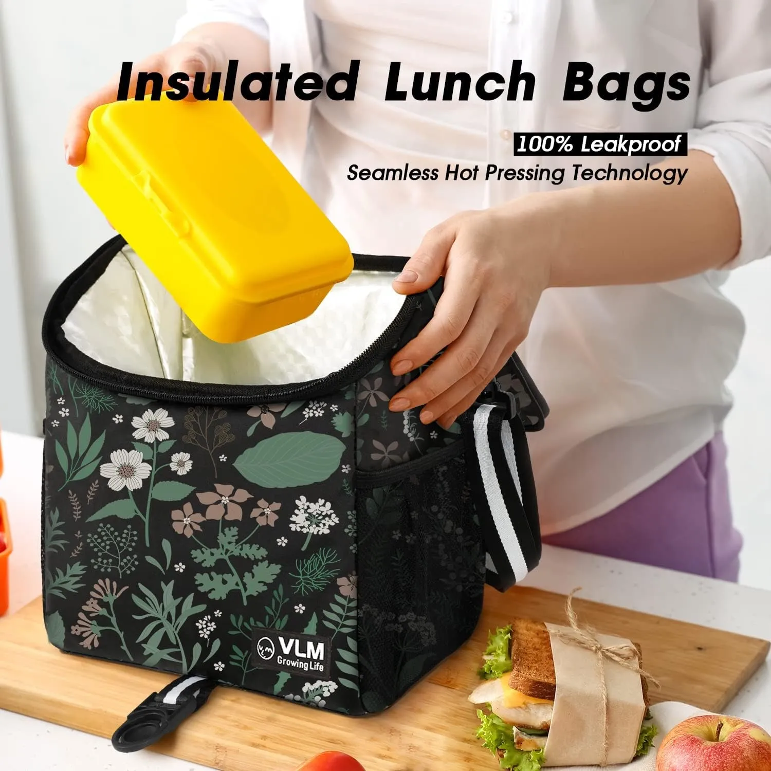 Insulated Lunch Bag with Adjustable Shoulder Strap, Cute Lunch Tote Bag for Work Picnic Camping